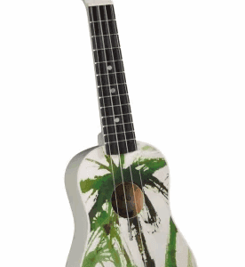 Ukelele con diseño de palmeras