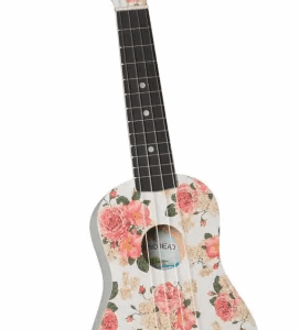 Ukelele decorado con flores rosas
